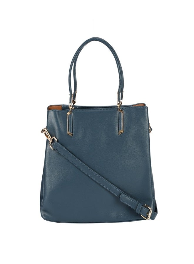 MONROW Blue Solid Satchel Bag For Women With Adjustable And Detachable Sling Strap For Office and Regular Use - Image 1
